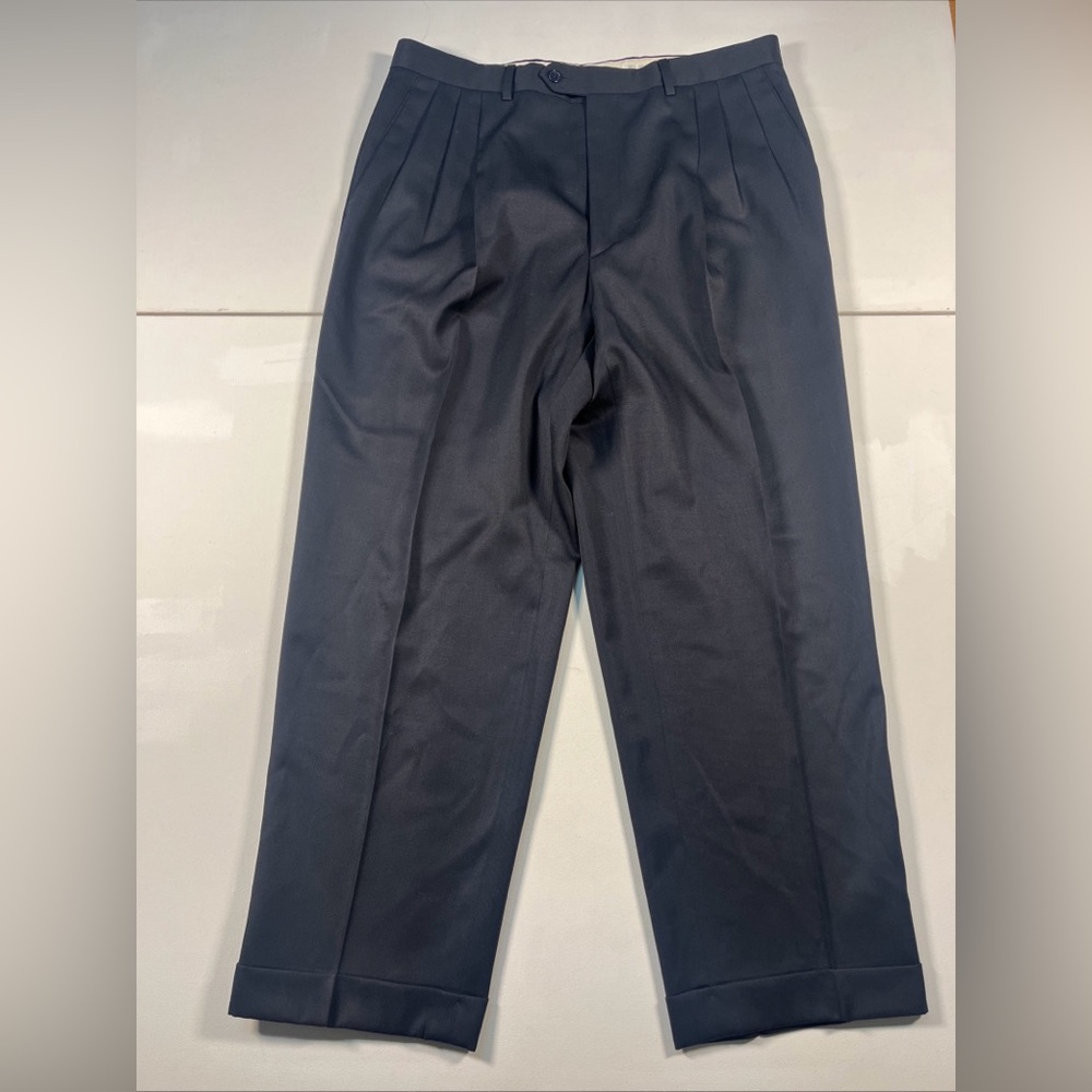 SOLD Dress Pants Mens Sz 36x28 100% Wool Made Italy Black Cuffed Pleated Front